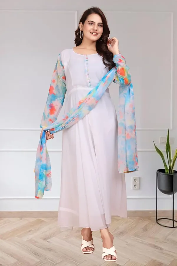 Off-White_Georgette_Kurti_&_Dupatta_Set_For_Women