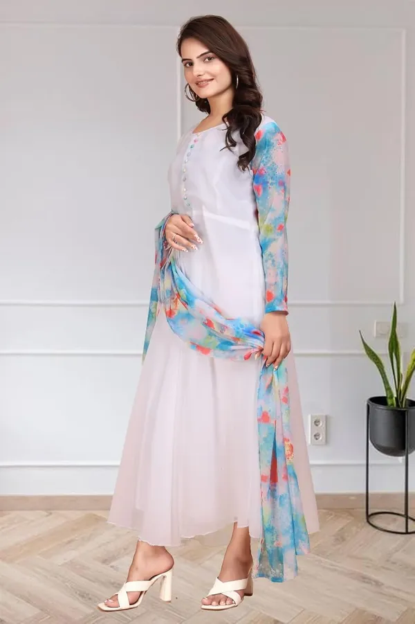 Off-White_Georgette_Kurti_&_Dupatta_Set_For_Women