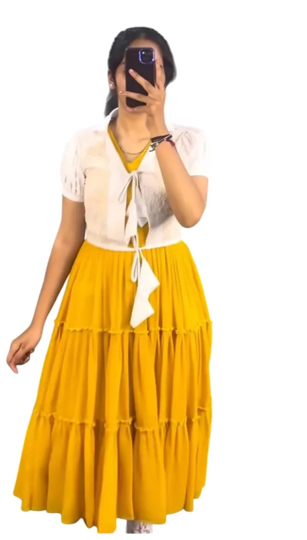 Mustard_Georgette_And_Cotton_Gown_Dress_For_Women