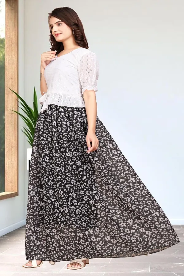 White_Cotton_And_Georgette_Dress_Set_For_Women