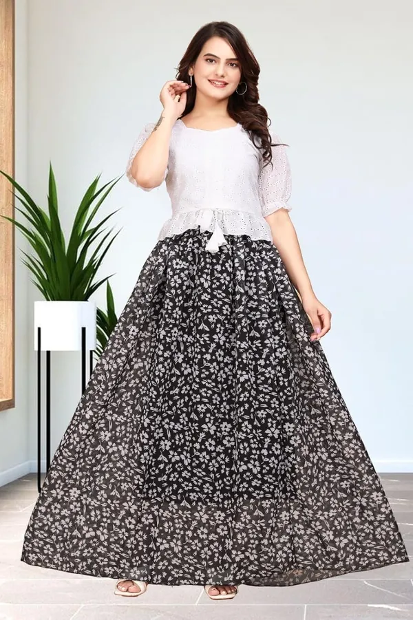 White_Cotton_And_Georgette_Dress_Set_For_Women