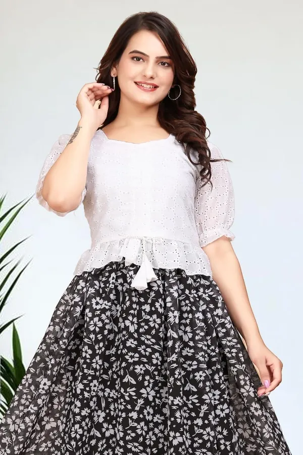 White_Cotton_And_Georgette_Dress_Set_For_Women