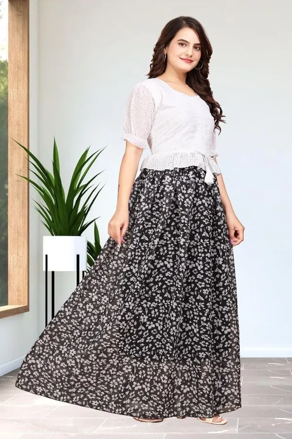 White_Cotton_And_Georgette_Dress_Set_For_Women
