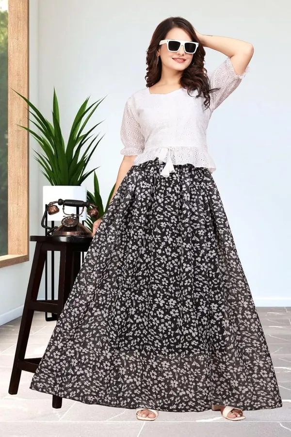 White_Cotton_And_Georgette_Dress_Set_For_Women