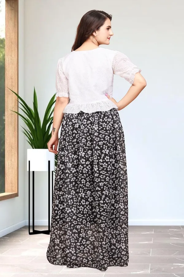 White_Cotton_And_Georgette_Dress_Set_For_Women