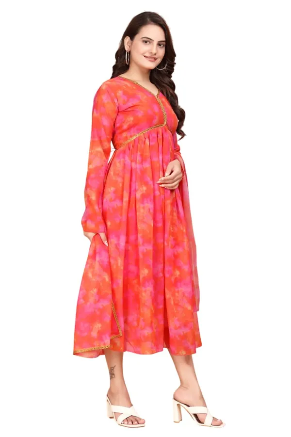 Red_Georgette_Kurti_&_Dupatta_Set_For_Women