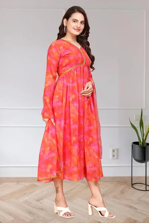 Red_Georgette_Kurti_&_Dupatta_Set_For_Women
