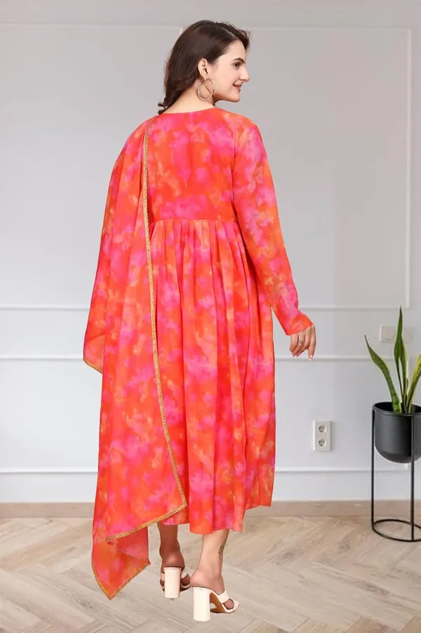 Red_Georgette_Kurti_&_Dupatta_Set_For_Women