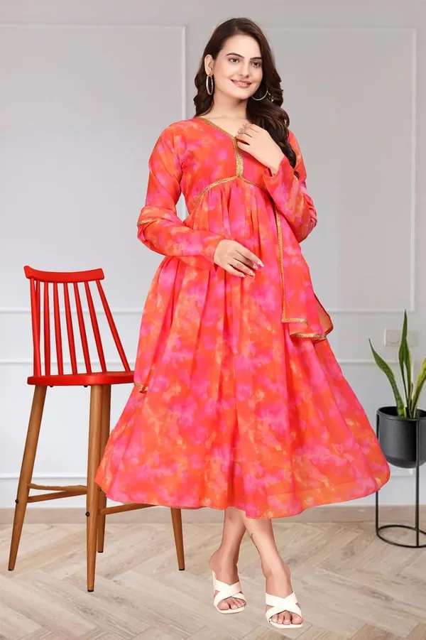 Red_Georgette_Kurti_&_Dupatta_Set_For_Women