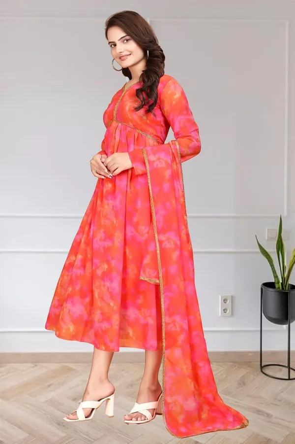 Red_Georgette_Kurti_&_Dupatta_Set_For_Women