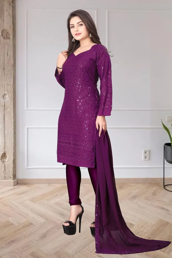 Wine_Rayon_And_Cotton_Kurti_&_Dupatta_Set_For_Women