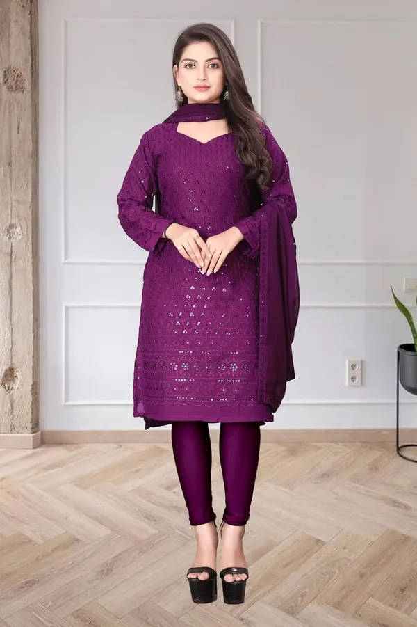 Wine_Rayon_And_Cotton_Kurti_&_Dupatta_Set_For_Women