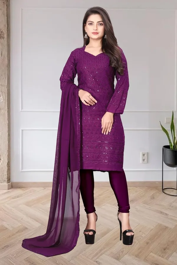 Wine_Rayon_And_Cotton_Kurti_&_Dupatta_Set_For_Women