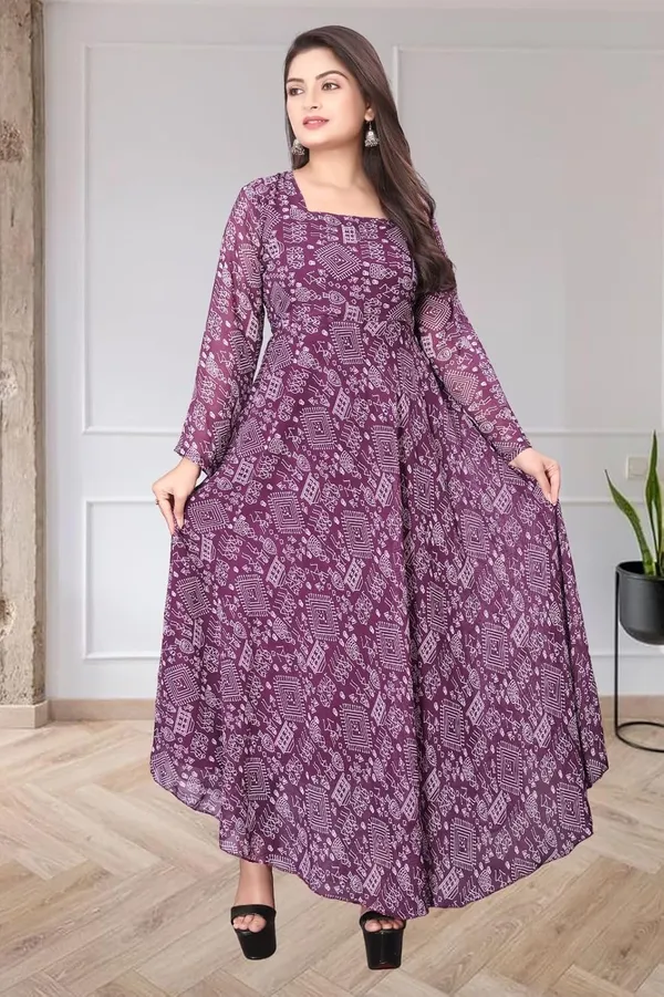 Wine_Georgette_Gown_Dress_&_Jacket_For_Women