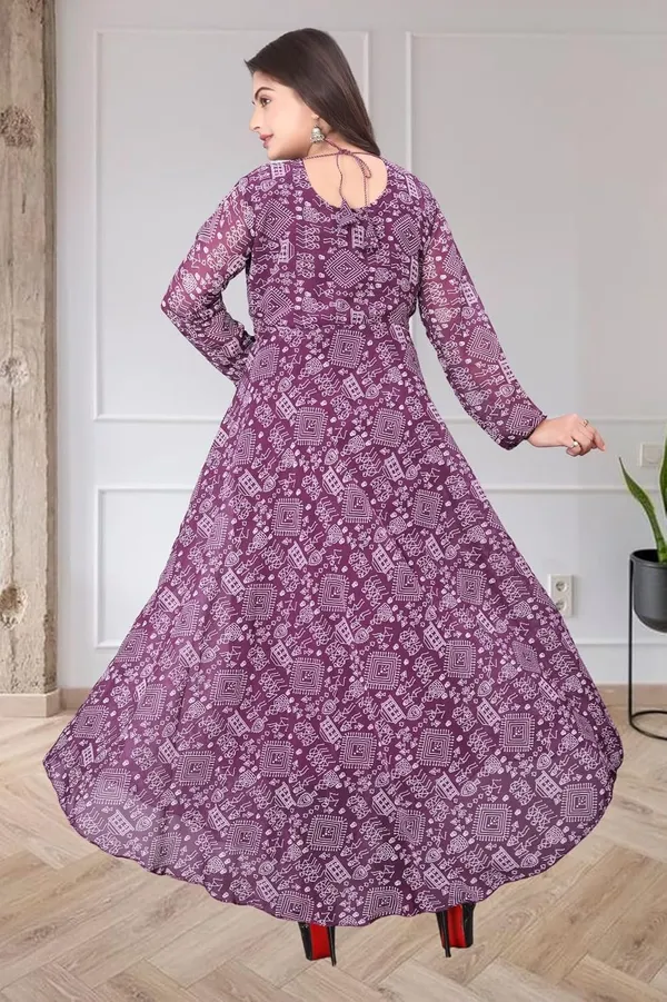 Wine_Georgette_Gown_Dress_&_Jacket_For_Women