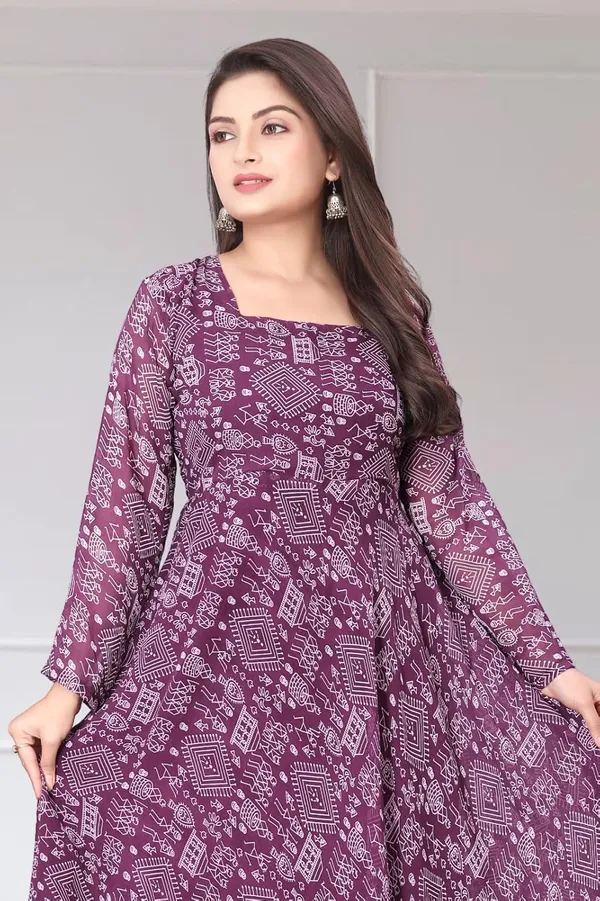 Wine_Georgette_Gown_Dress_&_Jacket_For_Women