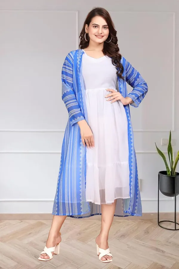 Skyblue_Georgette_Frock_Dress_&_Shrug_Set_For_Women