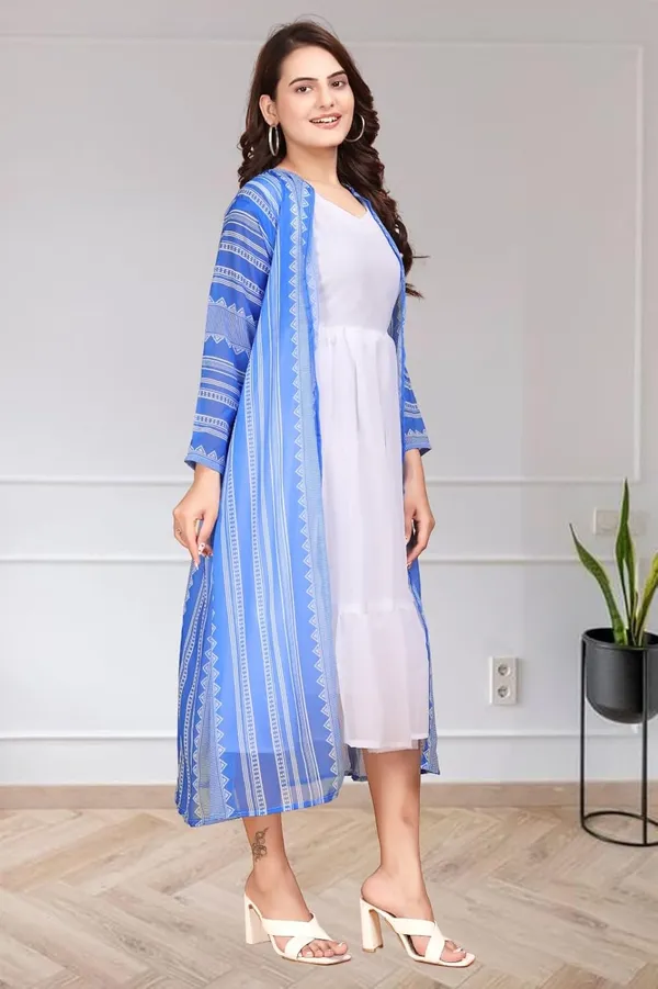 Skyblue_Georgette_Frock_Dress_&_Shrug_Set_For_Women