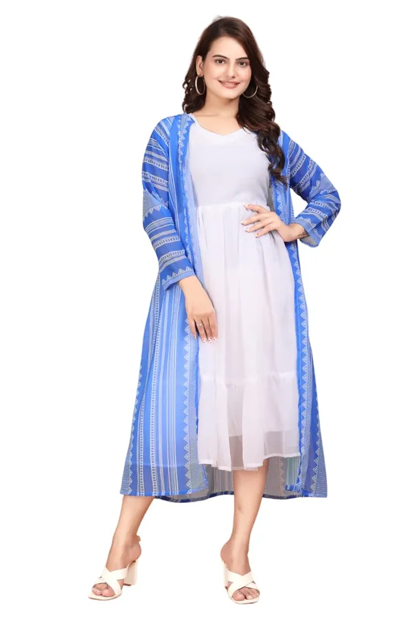 Skyblue_Georgette_Frock_Dress_&_Shrug_Set_For_Women