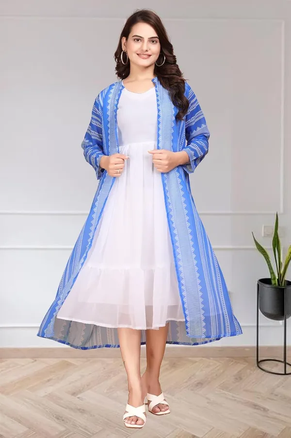 Skyblue_Georgette_Frock_Dress_&_Shrug_Set_For_Women