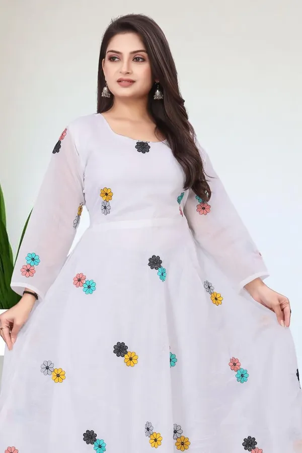 White_Chanderi_Cotton_Gown_Dress_For_Women