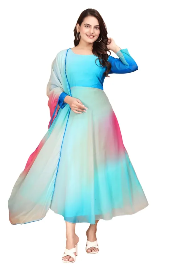 Teal_Green_Georgette_Gown_Dress_For_Women