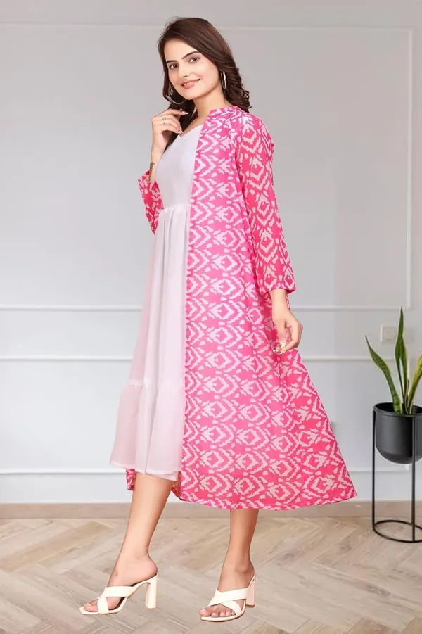 Pink_Georgette_Frock_Dress_&_Shrug_Set_For_Women