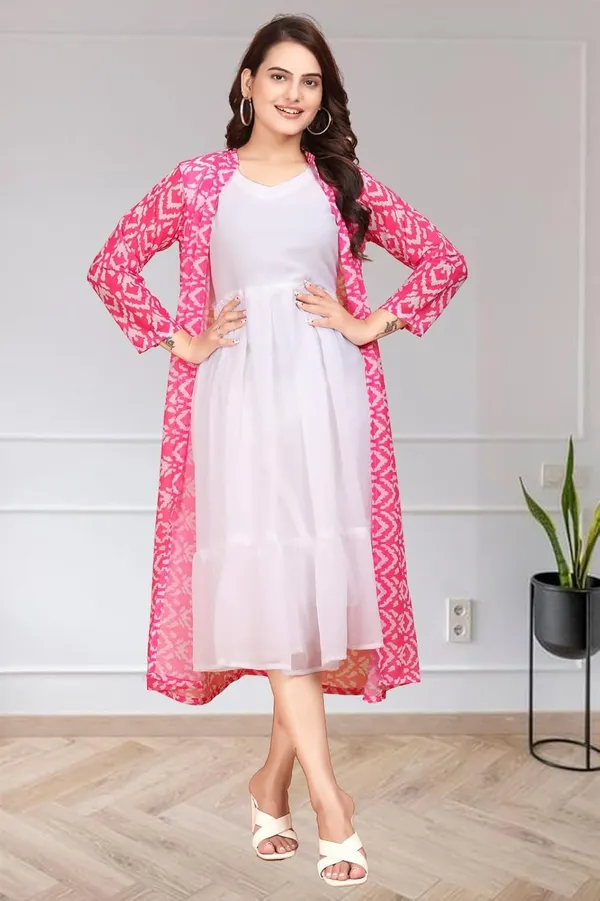 Pink_Georgette_Frock_Dress_&_Shrug_Set_For_Women