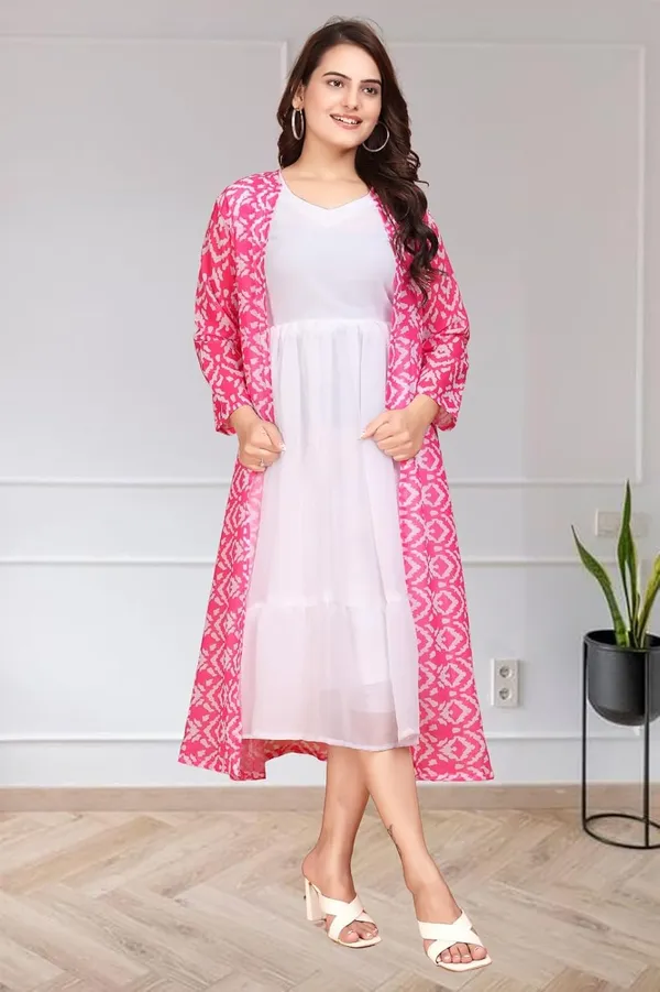 Pink_Georgette_Frock_Dress_&_Shrug_Set_For_Women