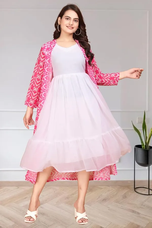 Pink_Georgette_Frock_Dress_&_Shrug_Set_For_Women