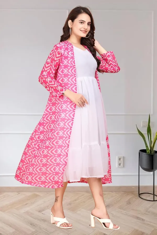 Pink_Georgette_Frock_Dress_&_Shrug_Set_For_Women