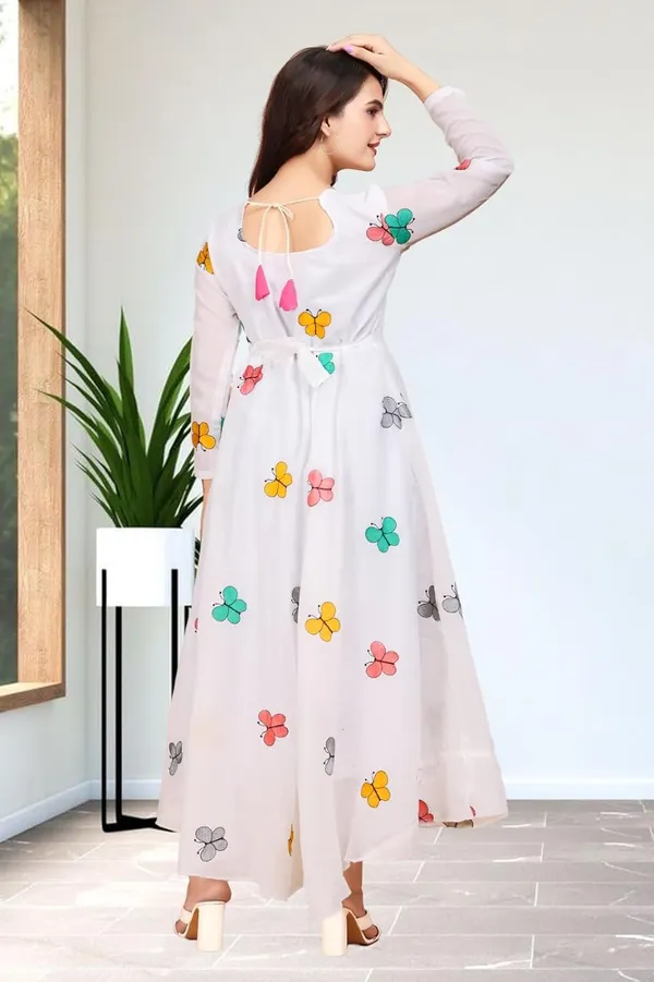White_Chanderi_Cotton_Gown_Dress_For_Women