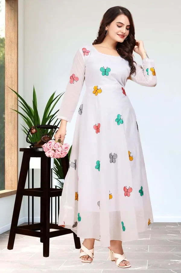 White_Chanderi_Cotton_Gown_Dress_For_Women