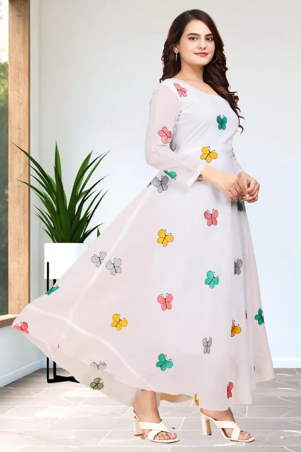 White_Chanderi_Cotton_Gown_Dress_For_Women