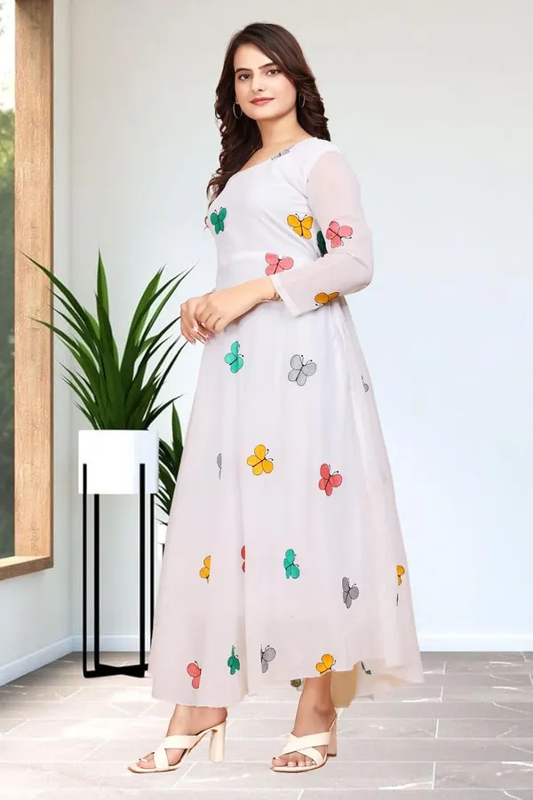 White_Chanderi_Cotton_Gown_Dress_For_Women