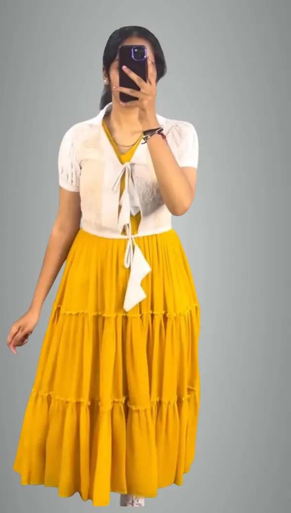 Mustard_Georgette_And_Cotton_Gown_Dress_For_Women