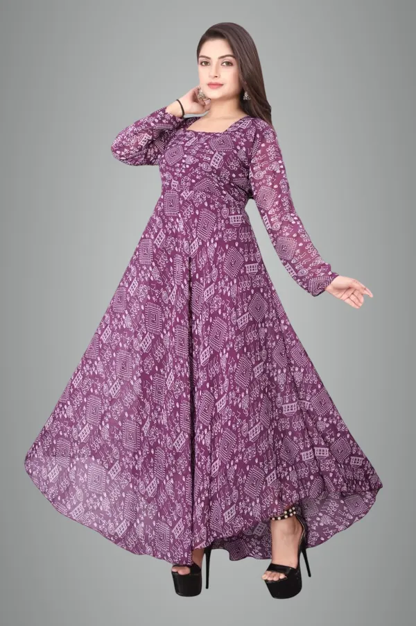 Wine_Georgette_Gown_Dress_&_Jacket_For_Women