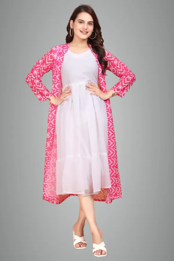 Pink_Georgette_Frock_Dress_&_Shrug_Set_For_Women
