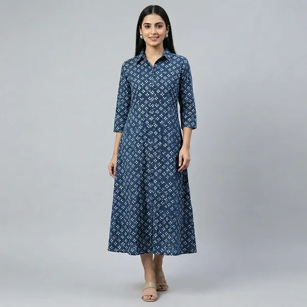Navy_Blue_Floral_Print_Cotton_Kurti_For_Women