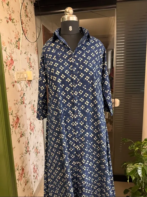 Navy_Blue_Floral_Print_Cotton_Kurti_For_Women