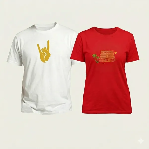 Padmanabha_Swamy_Red_T-Shirt_-_Malayalam_Script_Design_And_Rock_Rule_Graphic_Print_White_T-Shirt_Pack_Of_2