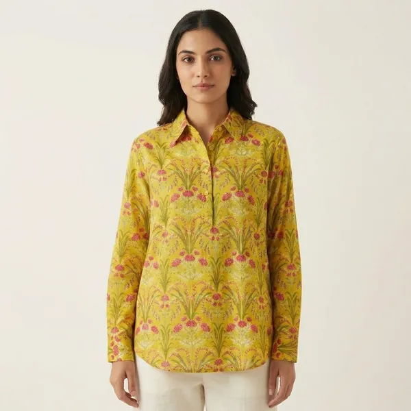 Women's_Yellow_Floral_Print_Full_Sleeve_Cotton_Kurta