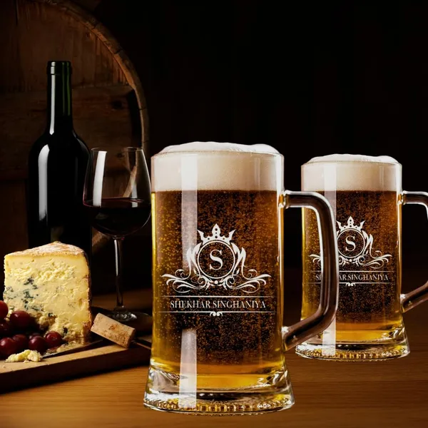 Personalized_Beer_Mug_With_Monogram_Design_500_Ml_Glass_Crown_Pattern_Engraving