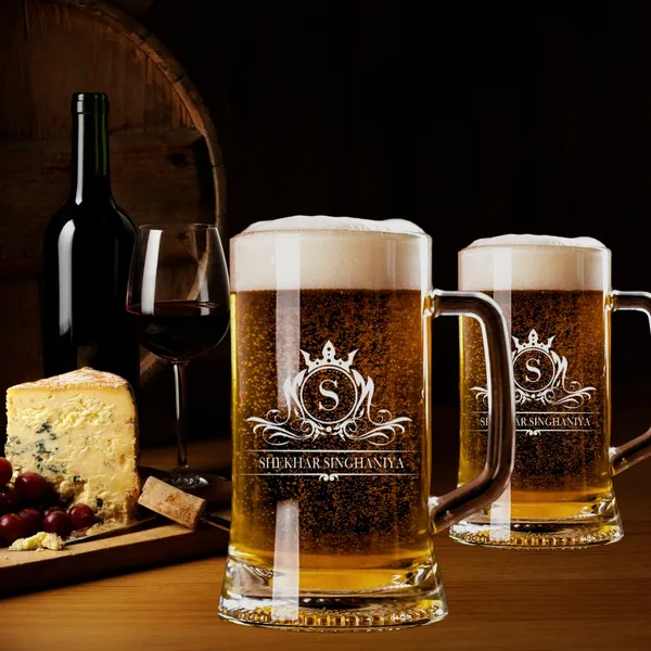 Personalized_Beer_Mug_With_Monogram_Design_500_Ml_Glass_Crown_Pattern_Engraving