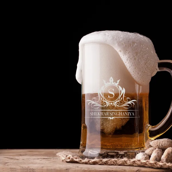 Personalized_Beer_Mug_With_Monogram_Design_500_Ml_Glass_Crown_Pattern_Engraving