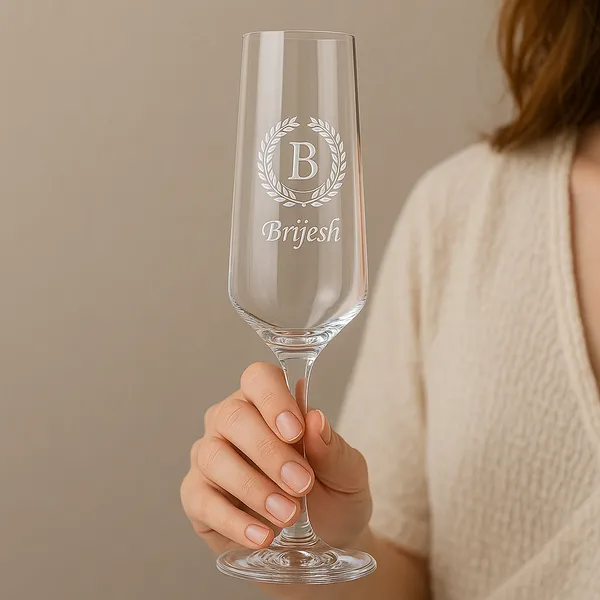 Engraved_Champagne_Glass_With_Custom_Initial_Name_250_Ml_Crystal_Flute_Laurel_Design_Personalized_Gift_For_Her_Bride_Bridesmaid_Birthday_Anniversary