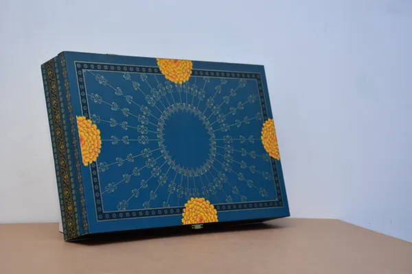 Blue_And_Gold_Rectangular_Storage_Box_With_Traditional_Artwork