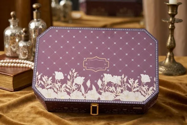 Purple_Floral_Printed_Multi-Compartment_Jewelry_And_Chocolate_Storage_Box_With_Golden_Clasp