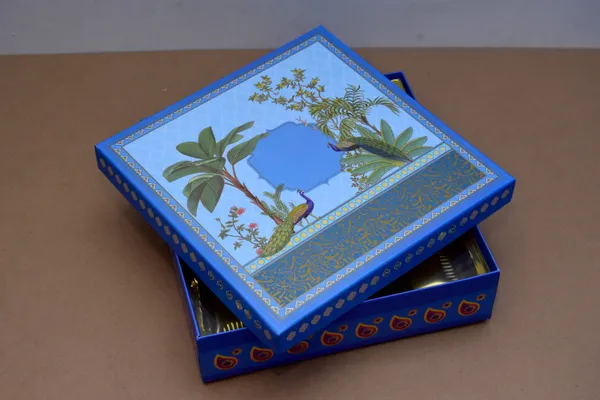 Blue_And_Gold_Handcrafted_Decorative_Storage_Box_With_Botanical_And_Peacock_Art