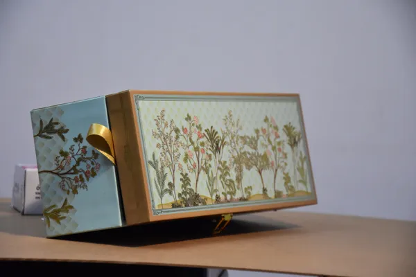 Mint_Green_And_Gold_Botanical_Print_Storage_Box_With_Glass_Jars,_Decorative_Multipurpose_Organizer